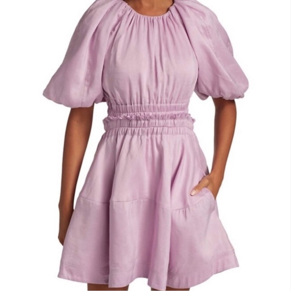 Aje Purple Mini with Smocked Waist and Puff Sleeves